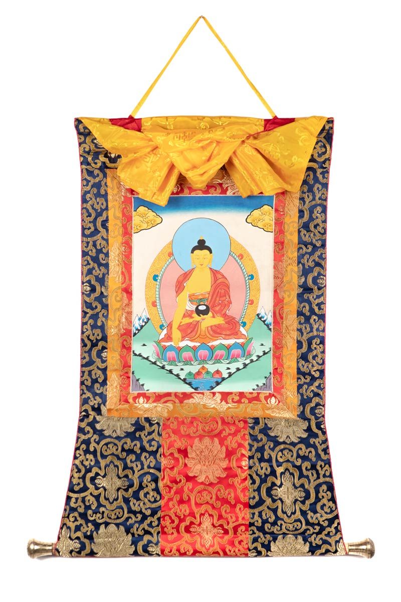 Рисованная Тханка Будда Шакьямуни 51х77см лотосная обшивка
