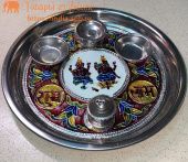 Тарелка для пуджи (подношений божествам), Ганеша и Лакшми,22см. Индия