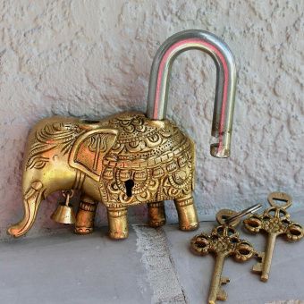 Слон замок рабочий замок с ключами  , бронза на удачу  13х13 см -5